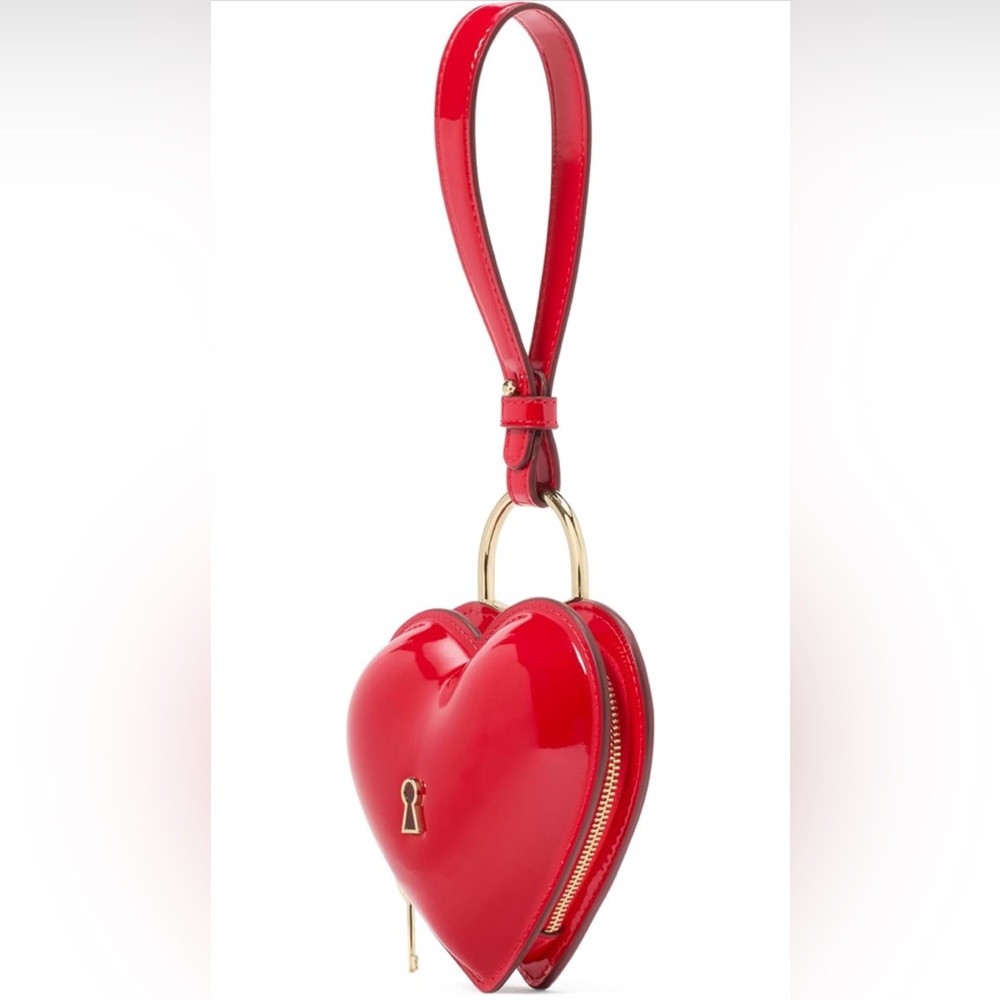 Kate Spade ♠️ new york Key to My Heart Patent Leather Wristlet, Cherry Rouge - Picture 2 of 6